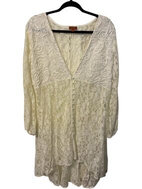 Scully Cream Lace Button Front Blouse Boho Romantic Top Sheer in Size XL